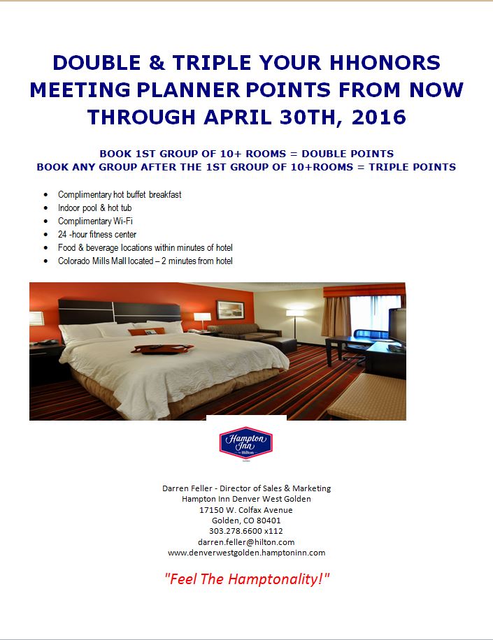 Hampton Inn by Hilton Denver West Golden Offers Meeting Planner Points